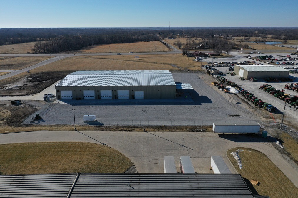 aerial view of Cook Land & Realty and Shultz Tractor and Machine Service Building